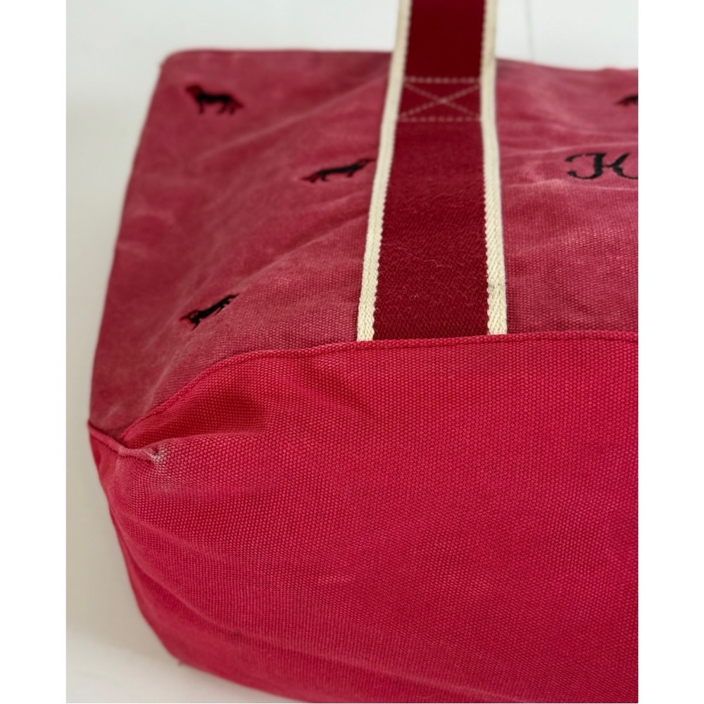 L.L. Bean Vintage Boat Tote Bag Embroidered Black Dog Canvas & Leather Light Red - Picture 10 of 15